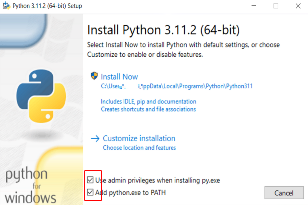 Chọn cài đặt Python
